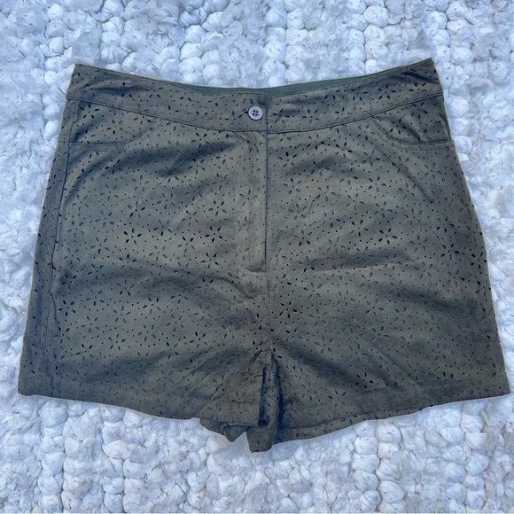 Paper Crane Pants - Paper Crane Faux Suede Eyelet Shorts